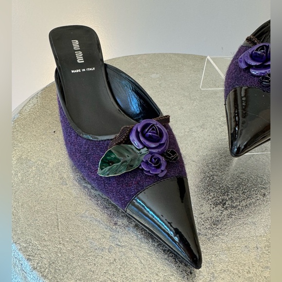 MIU MIU - Purple Rose Tweed Pointed Toe Mules - Picture 3 of 6